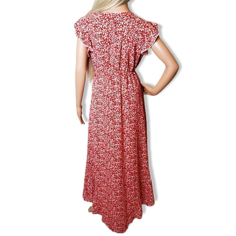 Grecerelle Red Floral Wrap High-Low Dress - Picture 7 of 10